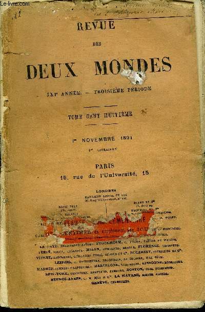 REVUE DES DEUX MONDES LXIe ANNEE N1 - I.- LA QUESTION D'GYPTE, premire partie.II.- LA SARCELLE BLEUE, premire partie, par M. Ben Bazin.III.- LES GUEUX DE MER. - II. - LA TERREUR DANS LES FLAN-DRES, par M. le vice-amiral Jurien