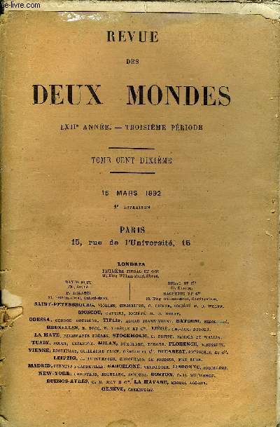 REVUE DES DEUX MONDES LXIIe ANNEE N2 - I. - TUDES DIPLOMATIQUES. - FIN DE LA GUERRE DE LA SUCCESSION D'AUTRICHE. - TRAIT D'AIX-LA-CHAPELLE (1748). - III. - DERNIRES NGOCIATIONS, LE TRAIT, par M. le duc de Broglie, de l'Acadmie franaise.