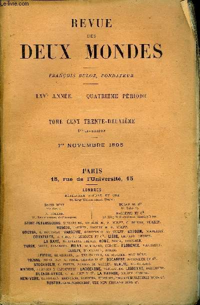 REVUE DES DEUX MONDES LXVe ANNEE N1 - I.- APRS FORTUNE FAITE, dernire partie, par M. VictorCherbuliez, de l'Acadmie franaise.II.- LA COUR D'ASSISES DE LA SEINE. - I. LE JURY, parSI. Jean Cruppi.III.-ORPHE A ROME,par Vernon Lee.