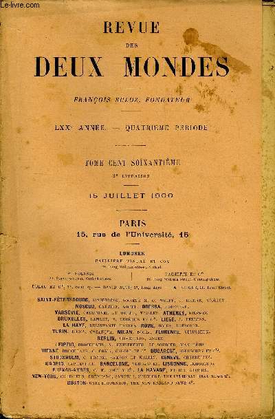 REVUE DES DEUX MONDES LXXe ANNEE N2 - I.- LE POTE MARTIAL, par M. Gaston Boissier,de l'Academie franaise.II.- TCHELOVEK, dernire partie, par Th. Bentzon.III.- EN MIGRATION, par M. tienne Lamy.IV.- A TRAVERS L'INDO-CHINE.