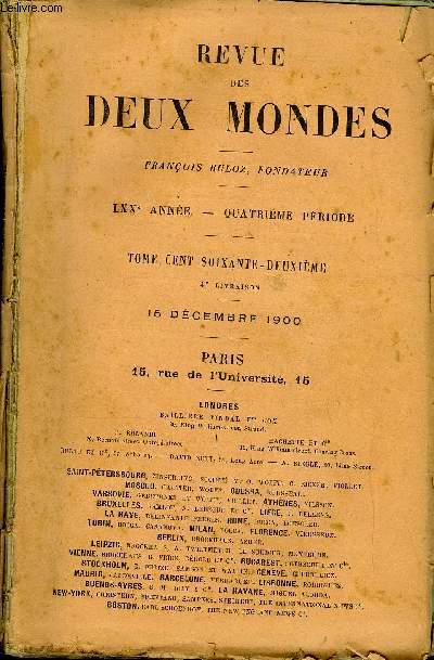 REVUE DES DEUX MONDES LXXe ANNEE N4 - I.- LE FANTME, deuxime partie, par M. Paul Bourget, de l'Acadmie franaise.II.- ASSISTANCE PUBLIQUE ET BIENFAISANCE PRIVE, par M. lecomte d'Haussonville, de l'Acadmie franaise.III.- POSIE.