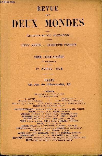 REVUE DES DEUX MONDES LXXVe ANNEE N3 - I. - LA CONJURATION RE CATILINA. - IL LE CONSULAT DE CICRON, par M. Gaston Boissier, de l'Acadmiefranaise.IL - JULIE DE LESPINASSE. - I. LES ANNES DE JEUNESSE, par M. le marquis de Sgur.