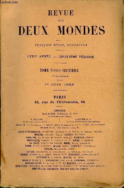 REVUE DES DEUX MONDES LXXVe ANNEE N3 - I.-L'ISOLE, dernire partie, par M. Ren Bazin, del'Acadmie franaise.II.- LA DUCHESSE DE BOURGOGNE ET L'ALLIANCE SAVOYARDE.I. L'HIVER DE 1709, par M. le comte d'Haussonville,de l'Acadmie