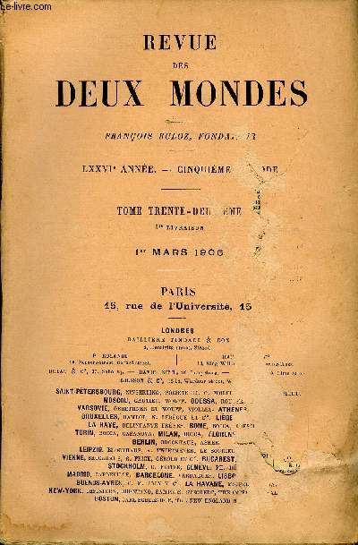 REVUE DES DEUX MONDES LXXVIe ANNEE N1 - I.- IL SANTO, quatrime partie, par M. Antonio Fogazzaro.II.- LA DUCHESSE DE BOURGOGNE ET L'ALLIANCE SAVOYARDE.- APRS LA MORT DE MONSEIGNEUR. - LE PETIT TROUPEAU, par M. le comte d'Haussonville