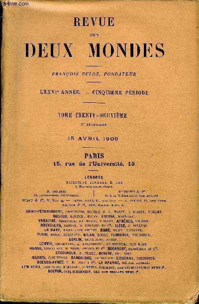 REVUE DES DEUX MONDES LXXVIe ANNEE N4 - I.- LES DSENCHANTES (1), troisime partie, par Pierre Loti,de l'Acadmie franaise.II.- FRDRIC LE PLAY A L'OCCASION DE SON CENTENAIRE,par M. Auguste Bchaux.III.-LA DFENSE DE L'INDO-CHINE