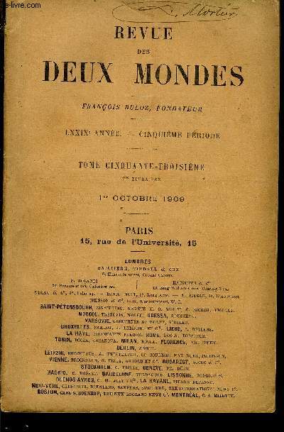 REVUE DES DEUX MONDES LXXIXe ANNEE N3 - I- - LA CROISE DES CHEMINS, dernire partie (1), par M. Henry Bordeaux.II.- AU COUCHANT DE LA MONARCHIE (2). - IV. L'EXIL DU DUCD'AIGUILLON. - LES INCIDENS DU SACRE, par M. le marquis de Sgur