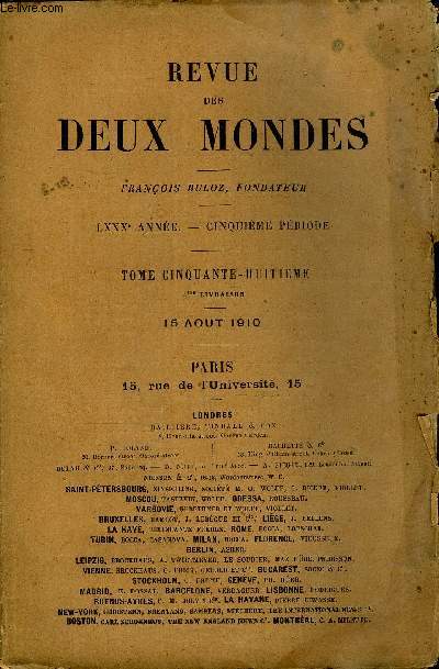 REVUE DES DEUX MONDES LXXXe ANNEE N4 - I.-L'PREUVE DU FEU, dernire partie, par Jacques Morian.II.-UN MORALISTE D'AUTREFOIS. - JOUBERT, D'APRS DESDOCUMENS INDITS, par M. Victor Giraud.III.- LE CONGO BELGE, par M. Paul Nve.