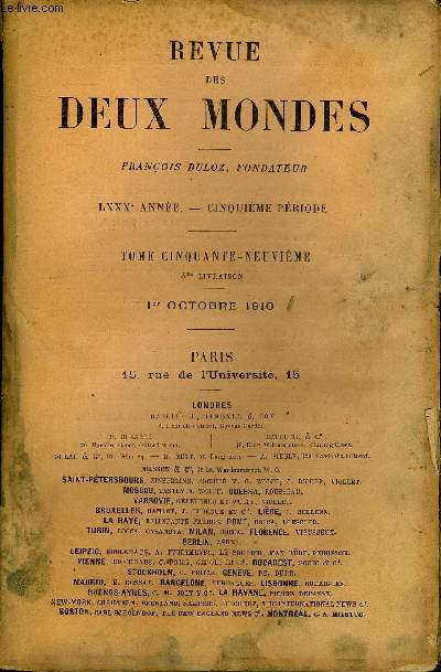 REVUE DES DEUX MONDES LXXXe ANNEE N3 - I.- CE QUI DEMEURE, deuxime partie, par M. Paul Renaudin.II. - L'VOLUTION DES DPENSES PRIVES DEPUIS SEPT SICLES.-LE LOGEMENT. - I. CHATEAUX ET JARDINS, par M. le vicomte Georges d'Avenel.