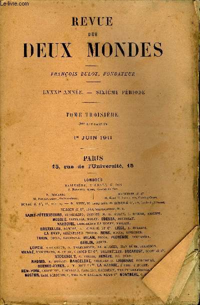 REVUE DES DEUX MONDES LXXXIe ANNEE N3 - I.- MA FIGURE, deuxime partie, par Claude Ferval.II.- LA GENSE DU GNIE DU CHRISTIANISME. - I. LES ORIGINESET LA JEUNESSE DE CHATEAUBRIAND, par M. Victor Giraud.III.- L'ENFANT, par M. Henri Joly