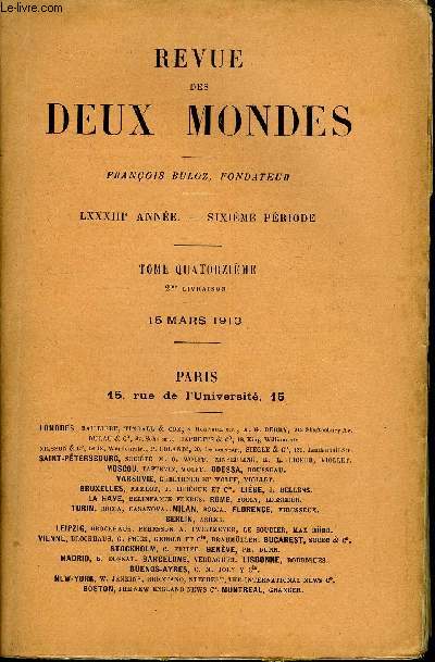 REVUE DES DEUX MONDES LXXXIIIe ANNEE N2 - I.- LAURE, DEUXIME PARTIE, M. Emile Clermont.II.- MADAME DE STAL ET M. NECKER, D'APRS LEUR CORRES-PONDANCE INDITE. - III. AVANT L'EXIL, par M. le comte d'Haussonville, de l'Acadmie franaise.