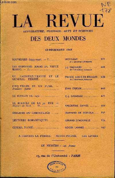 LA REVUE LITTERATURE, HISTOIRE, ARTS ET SCIENCES DES DEUX MONDES DEUXIEME ANNEE N24 - SOUVENIRS (1939-1940). - I.. WEYGAND. de l'Acadmie franaise. LES DERNIERS JOURS DU VIEUX MAROC. - I. j .j THARAUD..de l'Acadmie franaise