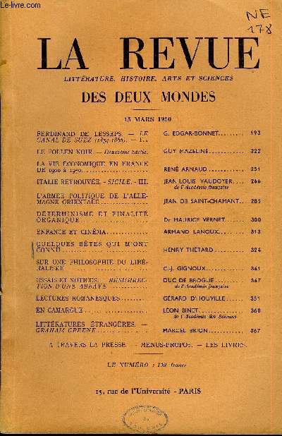 LA REVUE LITTERATURE, HISTOIRE, ARTS ET SCIENCES DES DEUX MONDES N6 - FERDINAND DE LESSEPS. - LE CANAL DE SUEZ (1854-1866). - I. G. EDGAR-BONNET. LE POLLEN NOIR. - Deuxime partie. GUY MAZELINE. LA VIE CONOMIQUE EN FRANCE DE 1900  1950.