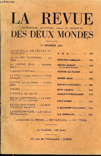 LA REVUE LITTERATURE, HISTOIRE, ARTS ET SCIENCES DES DEUX MONDES N3 - LE GNRAL DE LATTRE DE TASSIGNY. ***LA VIE DES TRANSPORTS. - LERAIL. FREDERIC SURLEAU..LE PRTRE JEAN. - Quatrime partie. PIERRE BENOIT. de l'Acadmie franaise