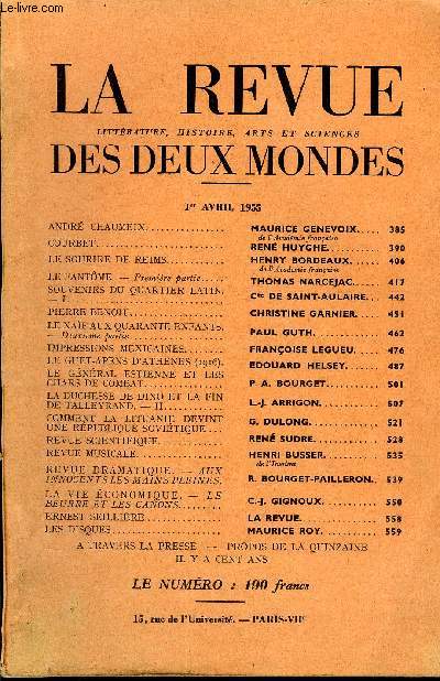 LA REVUE LITTERATURE, HISTOIRE, ARTS ET SCIENCES DES DEUX MONDES N7 - ANDR CHAUMEIX. MAURICE GENEVOIX. de l'Acadmie franaiseCOURBET. REN HUYGHE..LE SOURIRE DE REIMS. HENRY BORDEAUX. de l'Acadmie franaise. LE FANTOME.