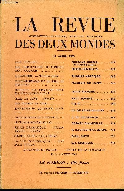 LA REVUE LITTERATURE, HISTOIRE, ARTS ET SCIENCES DES DEUX MONDES N8 - PAUL CLAUDEL. FERNAND GREGH..de l'Acadmie franaise. LES TRIBULATIONS DU COMMERCANT FRANCAIS. PIERRE BENAERTS..LE FANTME. - Deuxime partie .THOMAS NARCEJAC.