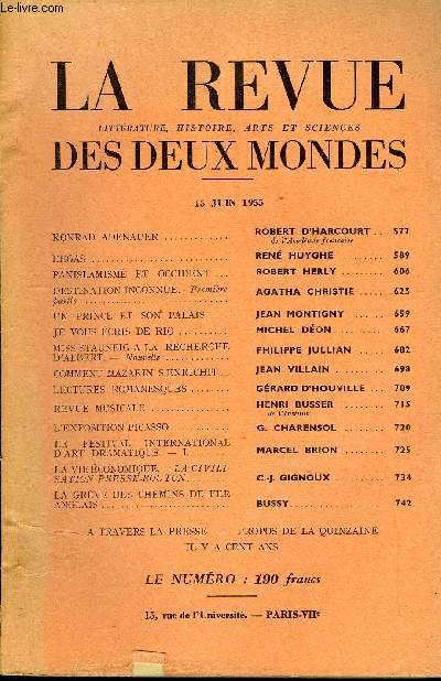 LA REVUE LITTERATURE, HISTOIRE, ARTS ET SCIENCES DES DEUX MONDES N12 - KONRAD ADENAUER. ROBERT D'HARCOURT . de l Academie franaiseDEGAS . RENE HUYGHE. PANISLAMISME ET OCCIDENT. ROBERT HERLY. DESTINATION INCONNUE. - Premire partie.