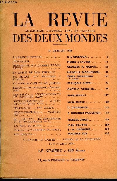 LA REVUE LITTERATURE, HISTOIRE, ARTS ET SCIENCES DES DEUX MONDES N13 - LA FRANCE VIVANTE. C.-J. GIGNOUX..JRUSALEM. PIERRE LYAUTEY.  REMARQUES SUR L'ARME ET SON ESPRIT. GEORGES R- MANE. LA RUSSIE DE MON ENFANCE. MARQUIS D'ORMESSON..