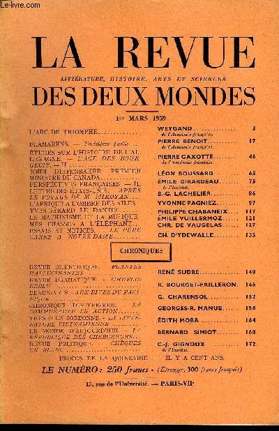 LA REVUE LITTERATURE, HISTOIRE, ARTS ET SCIENCES DES DEUX MONDES N5 - L'ARC DE TRIOMPHE. WEYGAND. de l'acadmie franaise.FLAMARENS. - Troisime partie. PIERRE BENOIT. de L Academie franaise.TUDES SUR L'HISTOIRE DE L'ALLEMAGNE.