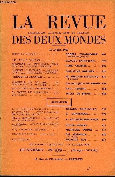 LA REVUE LITTERATURE, HISTOIRE, ARTS ET SCIENCES DES DEUX MONDES N8 - BONN ET MOSCOU. ROBERT D'HARCOURT..de l'Acadmie franaise. LES PARIS D'VIAN. CLAUDE SAINT-JEAN.COMMENT FUT PRPARE L'VASION DU GNRAL GIRAUD. RENE CHAMBE..MARINE