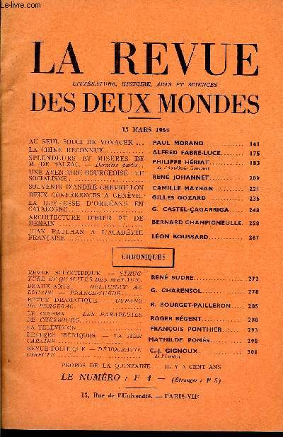 LA REVUE LITTERATURE, HISTOIRE, ARTS ET SCIENCES DES DEUX MONDES N6 - AU SEUL SOUCI DE VOYAGER. PAUL MORAND..LA CHINE RECONNUE. ALFRED FABRE-LUCE..SPLENDEURS ET MISRES DE M. DE BALZAC. - Dernire partie. Philippe Hriat. de l'acadmie Concourt.