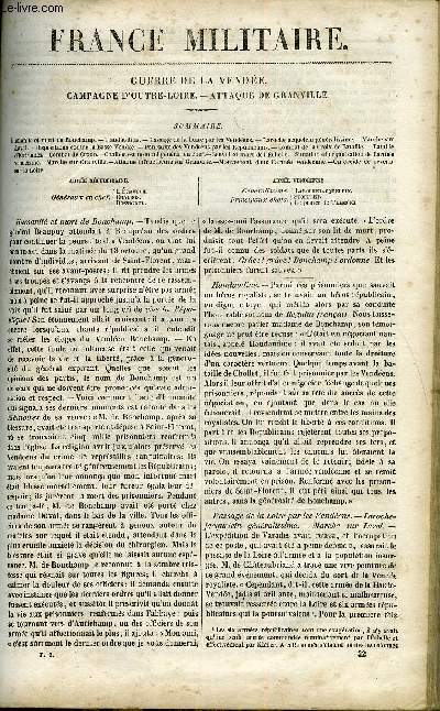 FRANCE MILITAIRE, HISTOIRE DES ARMEES FRANCAISES DE TERRE ET DE MER DE 1792 A 1837 TOME PREMIER N22 - GUERRE DE LA VENDEE - CAMPAGNE D'OUTRE-LOIRE - ATTAQUE DE GRANVILLE. Humanit et mort de Bonchamp, Haudaudine, Passage de la Loire par les Vendens