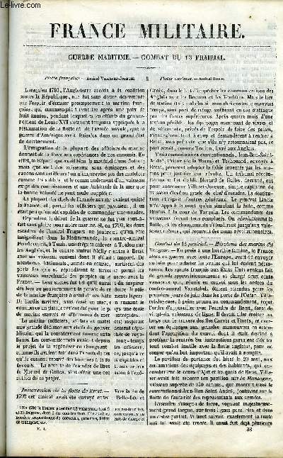 FRANCE MILITAIRE, HISTOIRE DES ARMEES FRANCAISES DE TERRE ET DE MER DE 1792 A 1837 TOME PREMIER N33 + 34 - GUERRE MARITIME - COMBAT DU 13 PRAIRIAL. Flotte franaise - Amiral Villaret-Joyeuse. Flotte Anglaise - Amiral Howe. Oprations sur les alpes