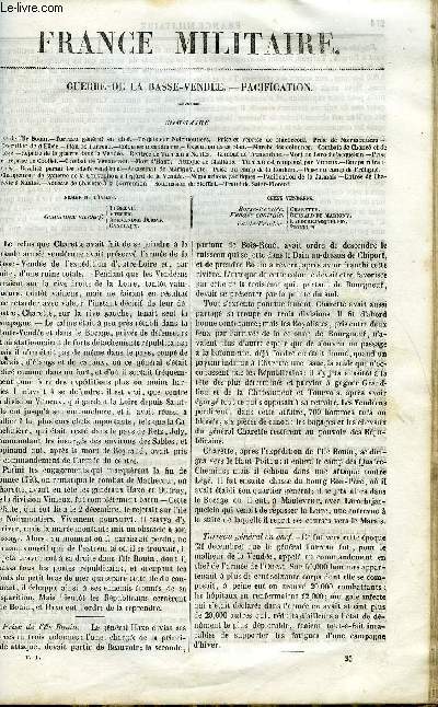 FRANCE MILITAIRE, HISTOIRE DES ARMEES FRANCAISES DE TERRE ET DE MER DE 1792 A 1837 TOME PREMIER N35 - GUERRE DE LA BASSE VENDEE - PACIFICATION. Prise de l'Ile Bouin, Turreau gnral en chef, Projets sur Noirmoutiers, Prise et reprise de Machecoul, Prise