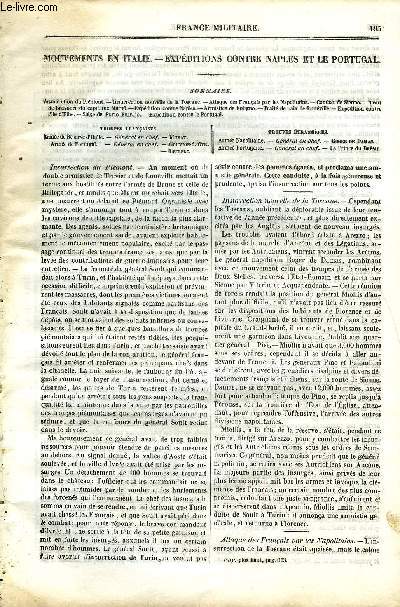 FRANCE MILITAIRE, HISTOIRE DES ARMEES FRANCAISES DE TERRE ET DE MER DE 1792 A 1837 TOME TROISIEME - MOUVEMENTS EN ITALIE - EXPEDITIONS CONTRE NAPLES ET LE PORTUGAL. Insurrection du Pimont, Insurrection nouvelle de la Toscane, Attaque des Franais