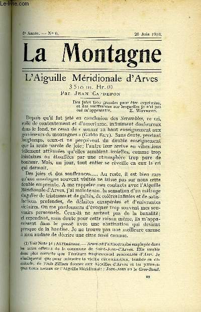 LA MONTAGNE 6e ANNEE N°6 - L'Aiguille Méridionale d'Arves par Jean Capdepon