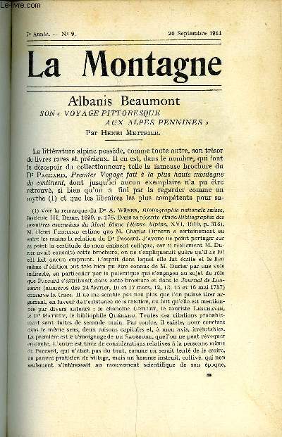 LA MONTAGNE 7e ANNEE N°9 - Albanis Beaumont « Son voyage pittoresque aux Alpes Pennines » par Henri Mettrier