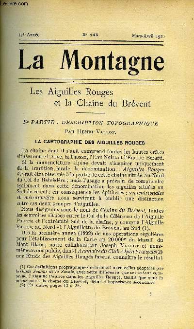 LA MONTAGNE 17e ANNEE N°145 - Les Aiguilles Rouges et la chaine du Brévent par Henri Vallot