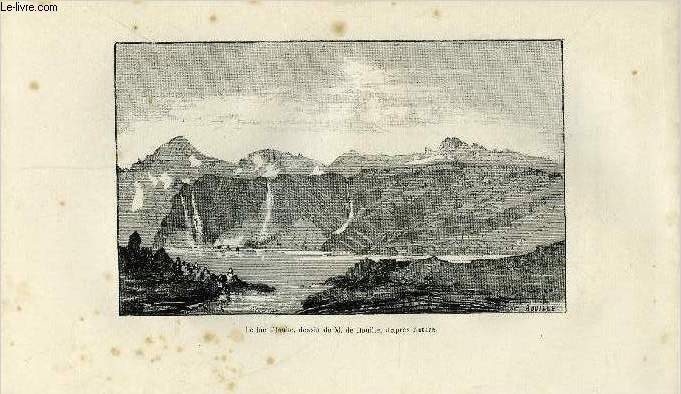 EXTRAIT DE L'ANNUAIRE DU CLUB ALPIN FRANCAIS 14e ANNEE - XI. Le lac d'Isabe, Sesques - Gazies (Basses-Pyrnes) par M. le comte R. de Bouill, Le lac d'Isabe; dessin de M. de Bouille, Roche de la Conquette, Artigue de Sesques