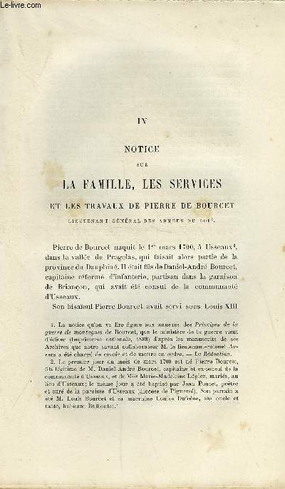 EXTRAIT DE L'ANNUAIRE DU CLUB ALPIN FRANCAIS 14e ANNEE - IV. Notice sur la famille, les services et les travaux de Pierre de Bourcet; lieutenant gnral des armes du roi par M. le lieutenant-colonel Arvers, Martin Zeiller, auteur du premier Guide