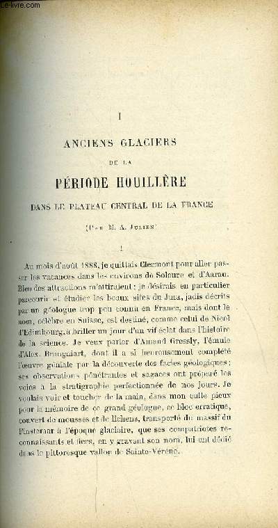 EXTRAIT DE L'ANNUAIRE DU CLUB ALPIN FRANCAIS 21e ANNEE - I. Anciens glaciers de la priode houillre dans le plateau central de la France par M. A. Julien, Tranche du Mont Crpon sur la route de Valfleury a Saint-Chamond