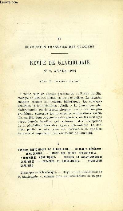 EXTRAIT DE L'ANNUAIRE DU CLUB ALPIN FRANCAIS 29e ANNEE - II. Revue de glaciologie n2, anne 1902 par M. Charles Rabot, III. L'origine du bleu du ciel par M. G. Sagnac, IV. Sur les rcents progrs de la gologie alpine par M. Ph. Zrcher