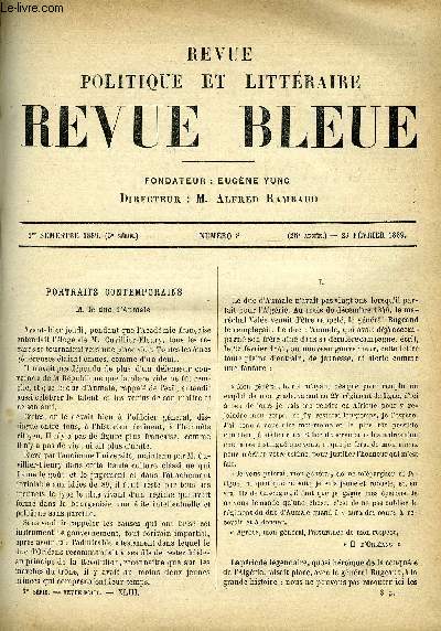 REVUE BLEUE - REVUE POLITIQUE ET LITTERAIRE 26e ANNEE N8 - Portraits contemporaines - Le duc d'Aumale par Bardoux, Une avocate par le Gnral Tcheng-Ki-Tong, Un jugement  rviser par Edme Champion, Les echelles du Levant par Eugne Richtenberger