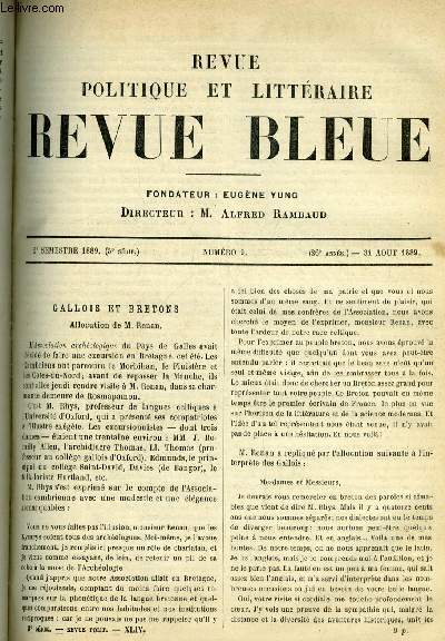REVUE BLEUE - REVUE POLITIQUE ET LITTERAIRE 26e ANNEE N 9 - Gallois et bretons, allocution de M. Renan par N.Q., Les fouilles d'Olympie par Paul Monceaux, Lou-Pang par Lydie Paschkof, Croquis parlementaires, M. Charles Floquet par Sybil, Choses vcues