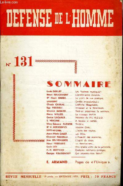 DEFENSE DE L'HOMME 12e ANNEE N 131 - Louis DORLET.Les 