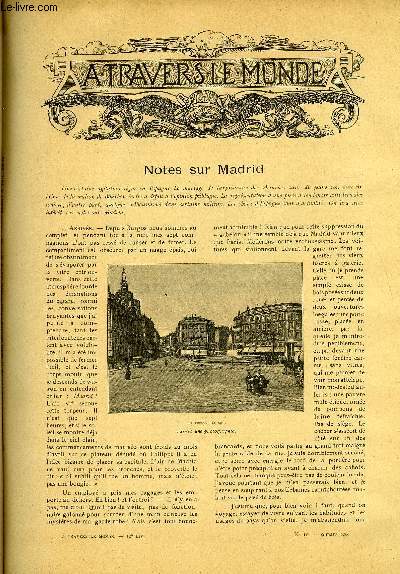 A TRAVERS LE MONDE N 10 - Notes sur Madrid, La cote de Faraman et le naufrage de la Russie, La poste en mer par pigeons-voyageurs, En Italie - Autour de Florence - V