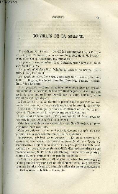 COSMOS N 8 - Nouvelles de la semaine, Astronomie par R. Radau, Industrie, Photographie - Policonographe de M. J. Duboscq, Varits - Sur le bruit du tonnerre par M. Montigny