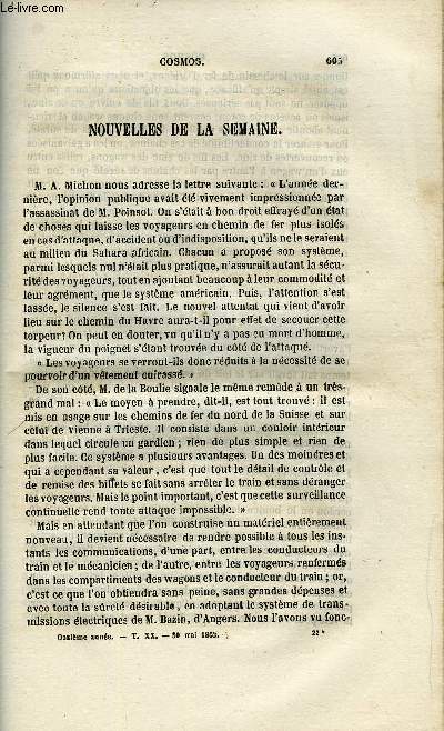COSMOS N 22 - Exposition universelle de Londres - Aperu des progrs raliss en France depuis 1851 et 1855, Acoustique par rodolphe Radeau