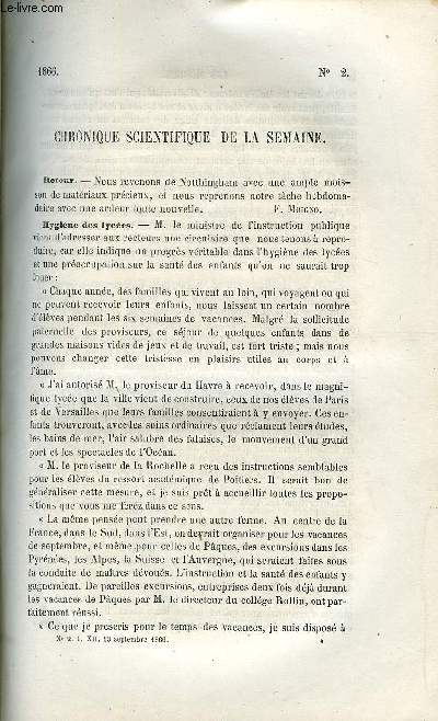 LES MONDES N 2 - Hygine des lycens, Le boeuf francais en Angleterre, Phnol Sodique, Proprits dsinfectantes de la vapeur d'eau, L'eau de mer guerit-elle de l'odium ?, Des bains stimulants dans le traitement du cholra, Empoisonnement par l'opium