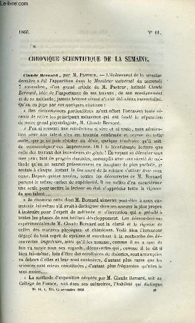 LES MONDES N 11 - Conservatoire des arts et mtiers, Rentre et prix de la facult de mdecine, Nouvelles recherches sur les atmosphres irrespirables des euves vinaires, Bibliographie - France - suite et fin, Angleterre, Philosophie des sciences