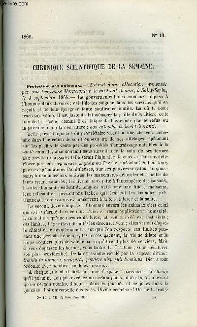 LES MONDES N 13 - Protection des animaux, L'aquarium du boulevard Montmartre, La tte automatique et le muse francais, Bouchage Becker a pression multiple et combine, Chimie exprimentale, La variable de la couronne, Cadran solaire de poche