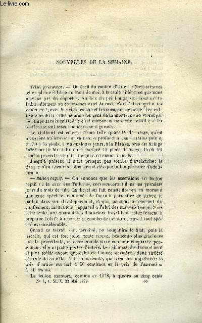 LES MONDES (COSMOS) N 4 - Triste printemps, Pigeons voyageurs, Les prix de revient du bl par M. Dubost, Socit francaise de physique, L'extincteur Banolas, Les causes actuelles en gologie et spcialement dans l'histoire des terrains statifis