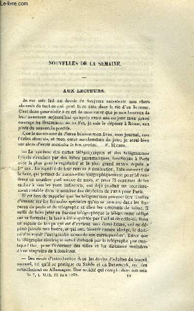 LES MONDES (COSMOS) N 7 - Destruction des chutes d'Awotonga par la dynamite, La plus grande ferme du monde, Influence de l'allaitement sur la dentition, Diagnostic de l'adhrence du pricarde, Prparation et application du collodion, Les prairies