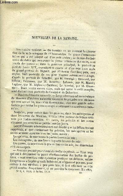 LES MONDES (COSMOS) N 10 - Observatoire national, Nouveau procd pour l'essai des huiles de ptrole, Vernis noir brillant pour le fer, l'acier et le bronzer, Le vin considr au point de vue de l'hygine, Les travaux viticoles, l'oidium, l'anthracnose