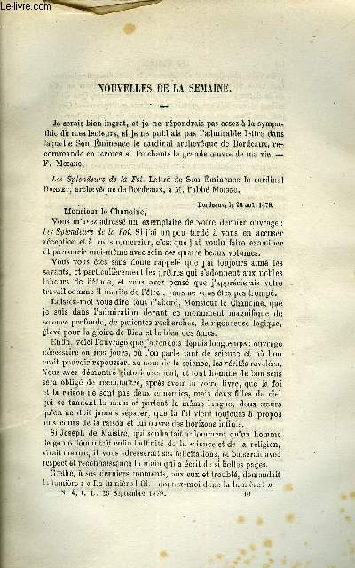 LES MONDES (COSMOS) N 4 - Limaces et escargots, Traitement de la goutte et de la gravelle par le benzoate de lithine ferrugineux ou sans fer, L'ananas, Locomotives a vapeur pour tramways, Chauffage a la vapeur a domicile dans les centres populeux