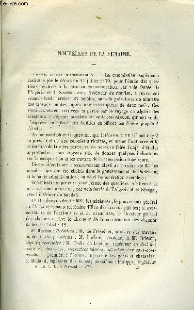 LES MONDES (COSMOS) N 10 - Chemin de fer transsaharien, Trois grands paquebots transatlantiques, Canal de grande navigation entre Saint-Ptersbourg et la mer, La morgue en progrs, Mors lectrique de M. Defoy, Comment se tuberculise-t-on ?