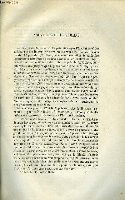 LES MONDES (COSMOS) N 7 - Peche extraordinaire, La cautrisation ponctue, Le cocon et l'insecte, Un problme de l'volution humaine, Appareil enregistreur de la lumire sociale, Machine a gaz horizontale de M. Otto, Eruption volcanique et innondation